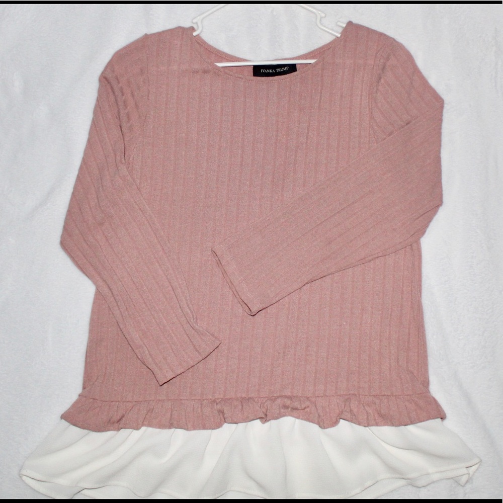 Ivanka Trump Rose ribbed chiffon ruffle sweater